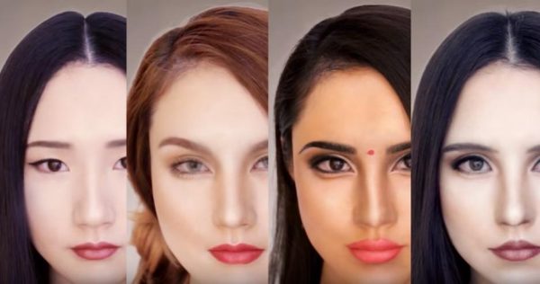 Девушка меняет национальность и расы с помощью макияжа